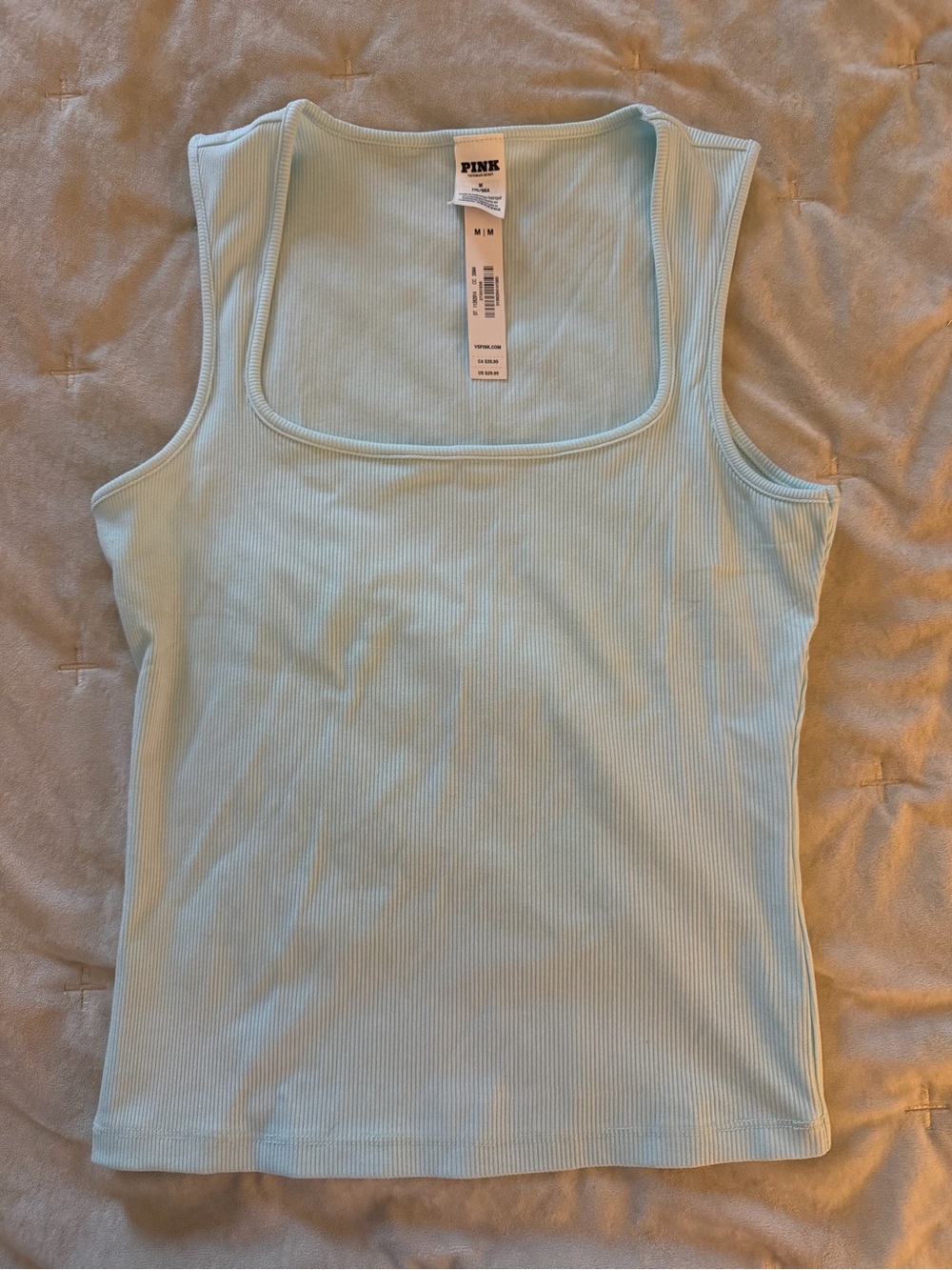 PINK Victoria's Secret Ribbed Square-Neck Tank - Light Blue
